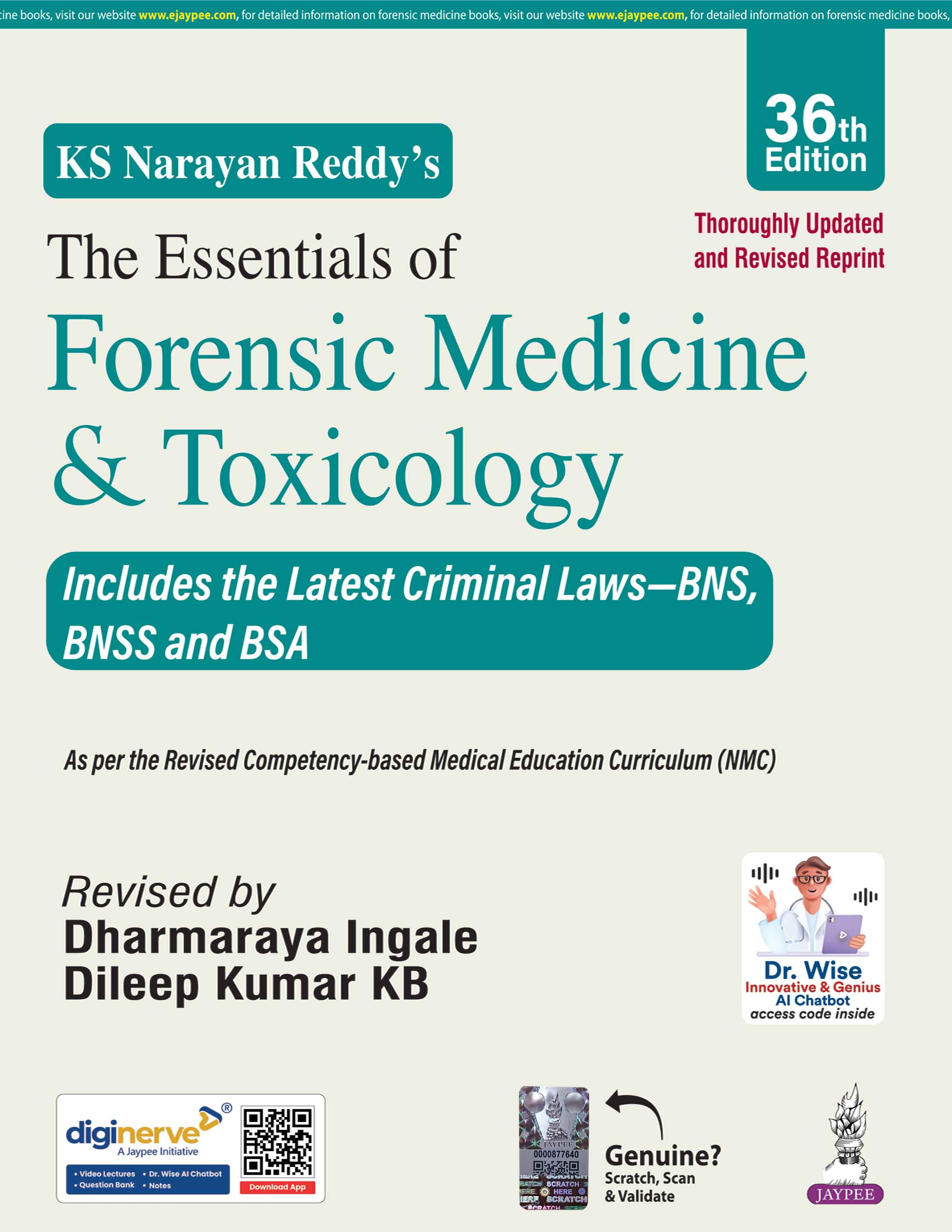 KS Narayan Reddy's Essentials of Forensic Medicine and Toxicology 36th/2026 (Revised Reprint)